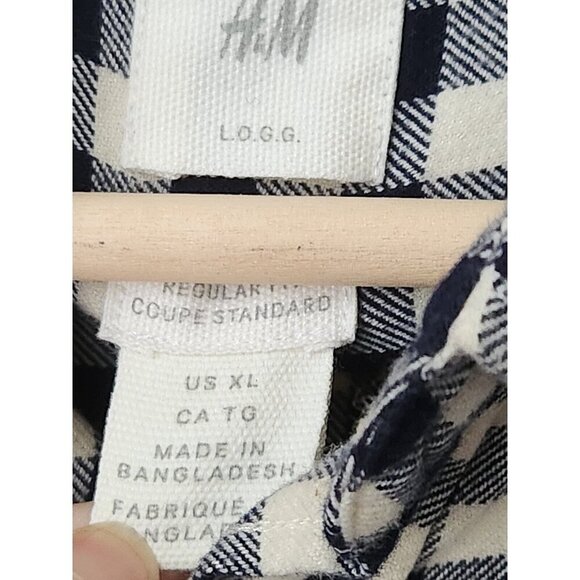 H&M LOGG blue cream plaid XL mens reg‎ fit button flannel shirt grunge 90s 2000s - Picture 6 of 6